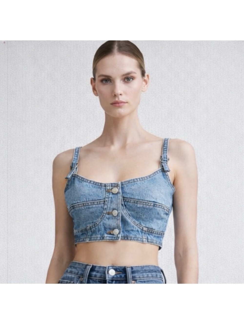 JORDACHE Vintage Acid  90's Wash Denim Bustier Top Y2K  Size Large